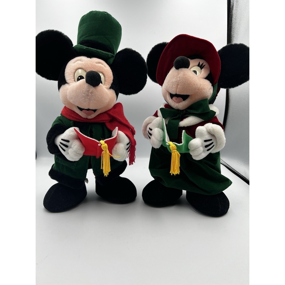 Disney World Disneyland Mickey & Minnie Carolers Christmas Plush Set Pre-owned